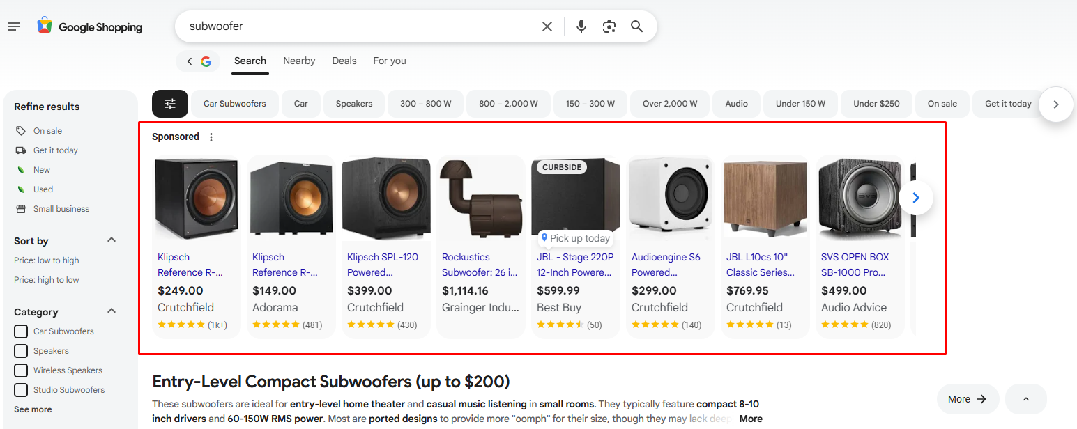 google shopping ad result